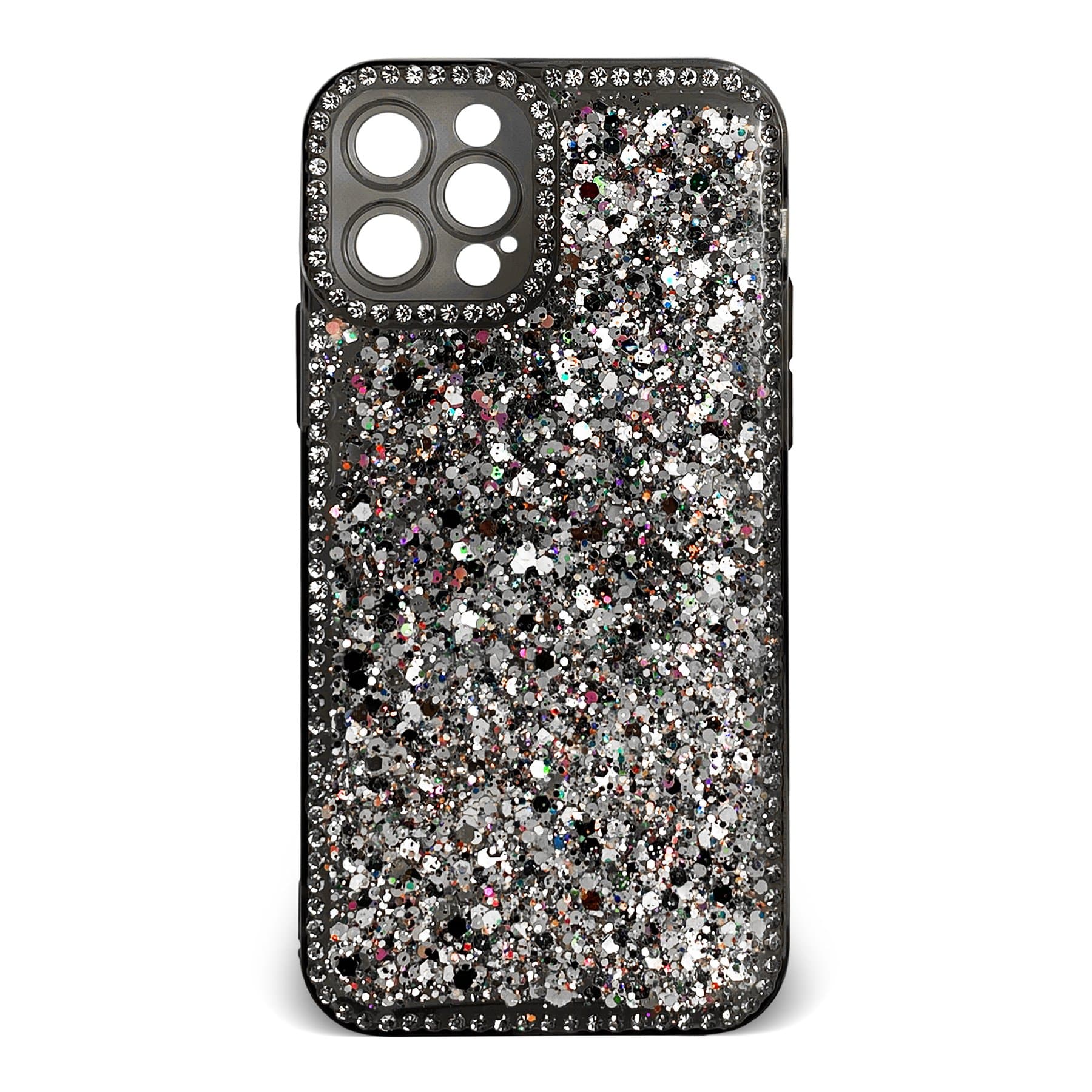 Husa spate pentru iPhone 12 Pro - Hermosa Case Negru cu sclipici si cristale