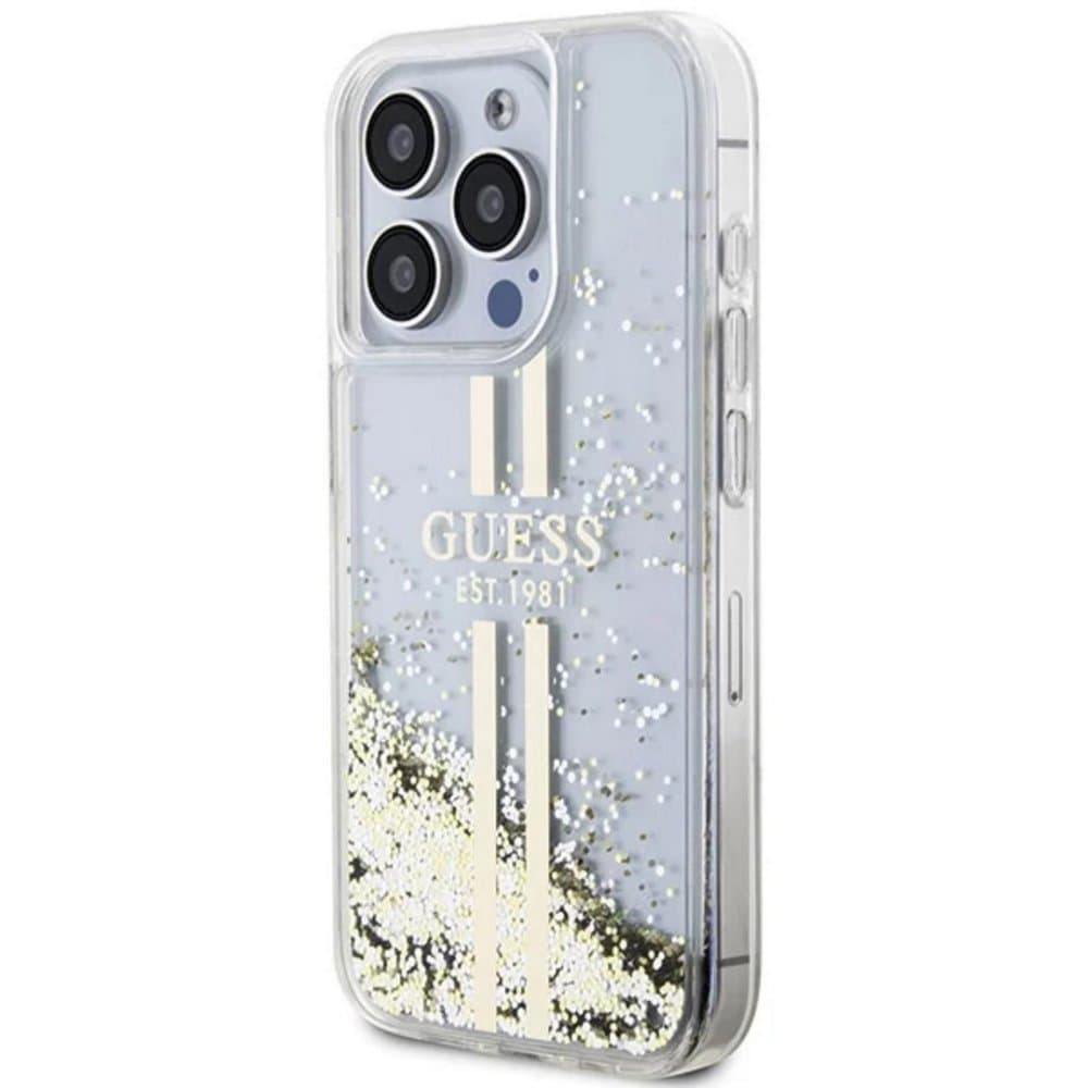 Husa spate pentru iPhone 15 Pro Max - Guess Liquid Glitter Gold / Transparent