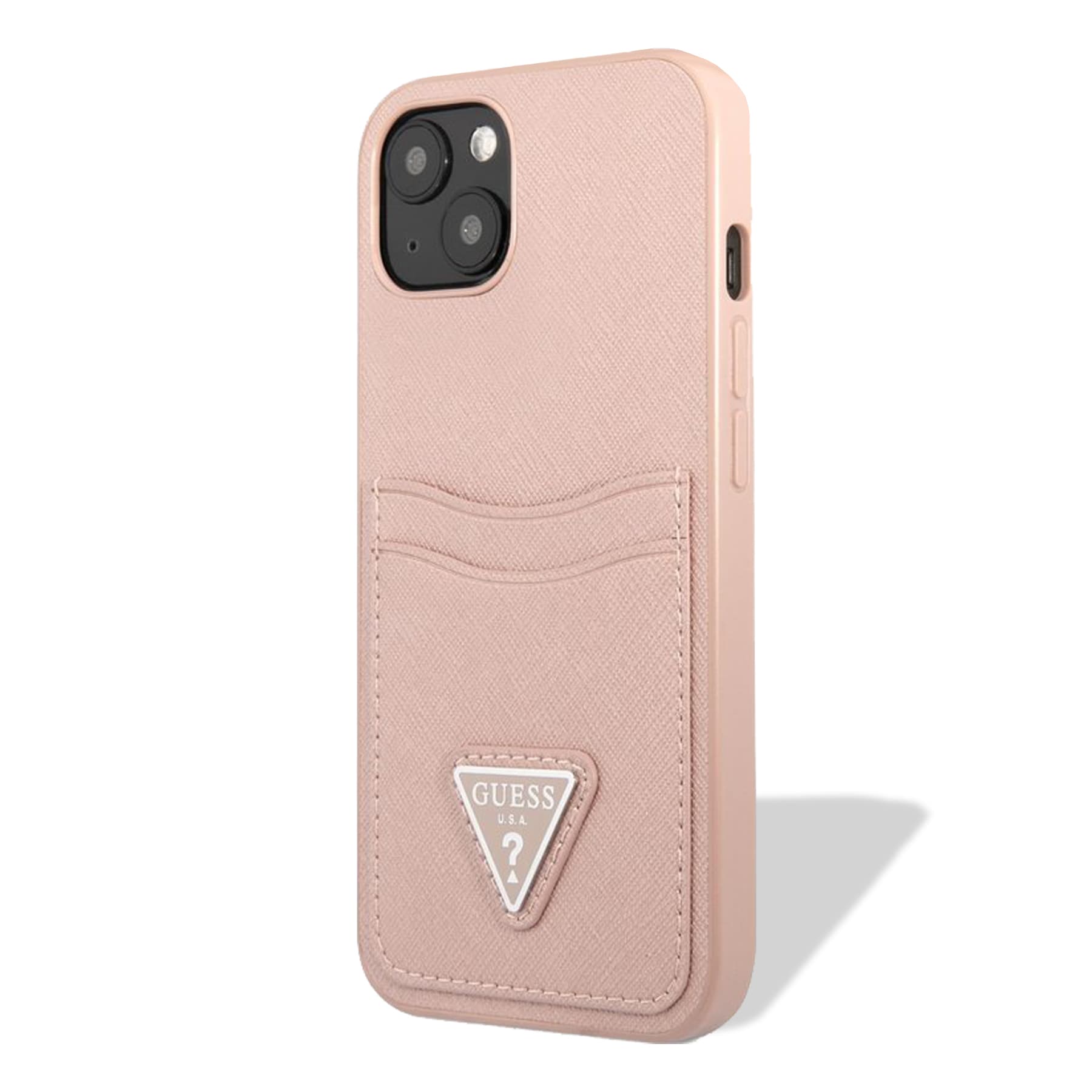 Husa spate pentru iPhone 13 - Guess Saffiano Double Card Roz