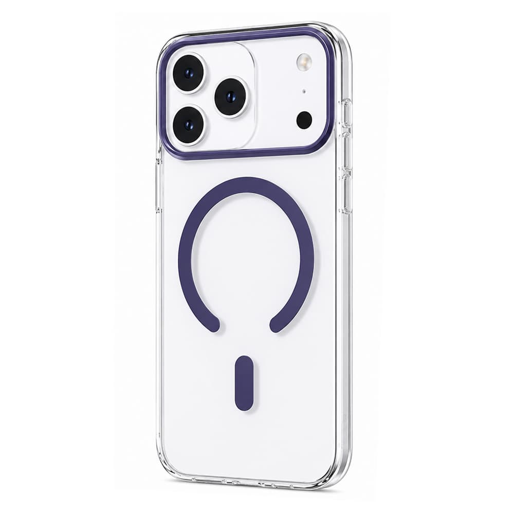 Husa spate pentru iPhone 17 Pro Berlia Sheen Magsafe - Transparent/Mov