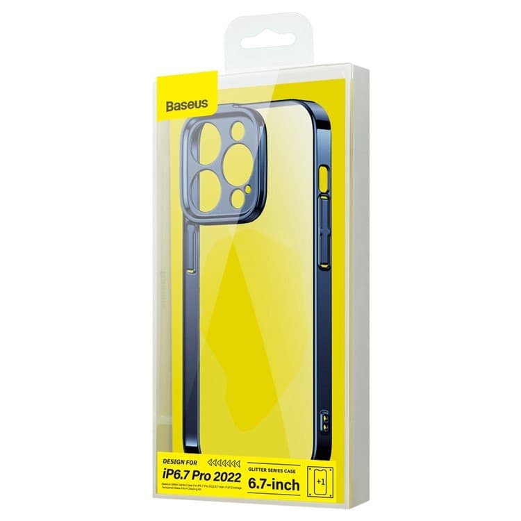Husa Baseus Glitter plus Folie Protectie pentru iPhone 14 Pro Max - Navy