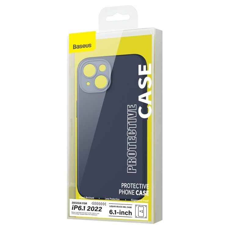 Husa Baseus Liquid Silica Gel plus Folie Protectie pentru iPhone 14 - Albastru