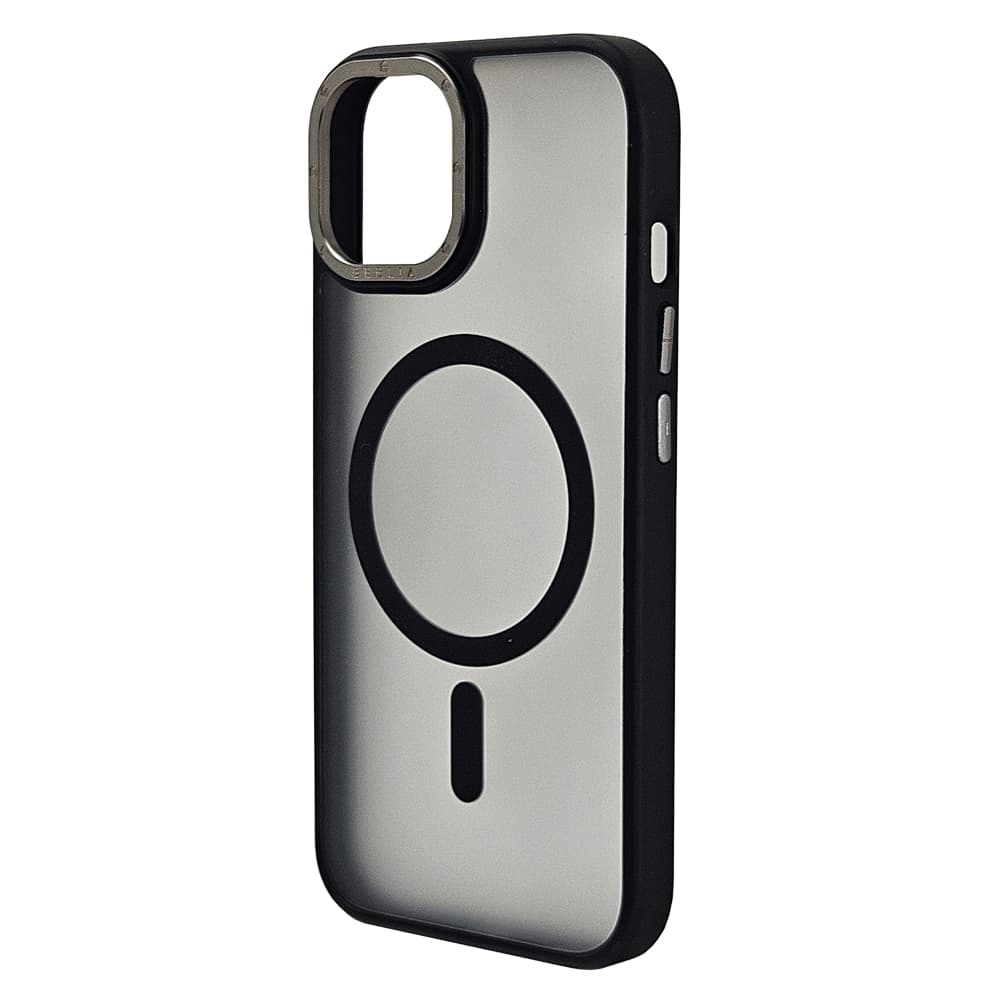 Husa spate pentru iPhone 15 Berlia Matte Magsafe - Semitransparent/Negru