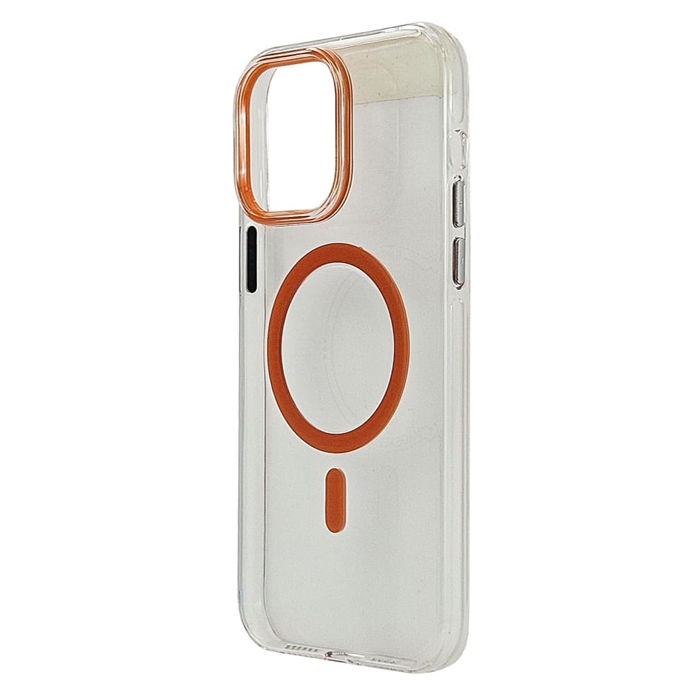 Husa spate pentru iPhone 16 Pro Max Berlia Sheen Magsafe - Transparent/Portocaliu