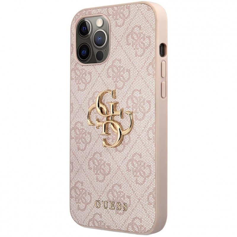Husa spate pentru iPhone 12 - Guess Metal Logo Roz