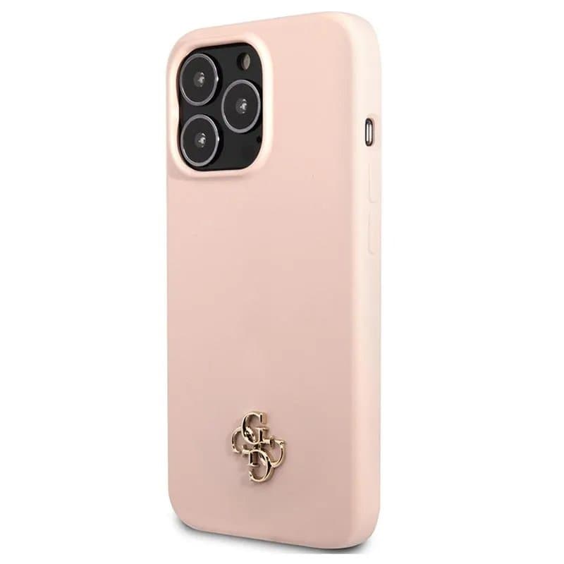Husa spate pentru iPhone 13 Pro - Guess Metal Logo Roz