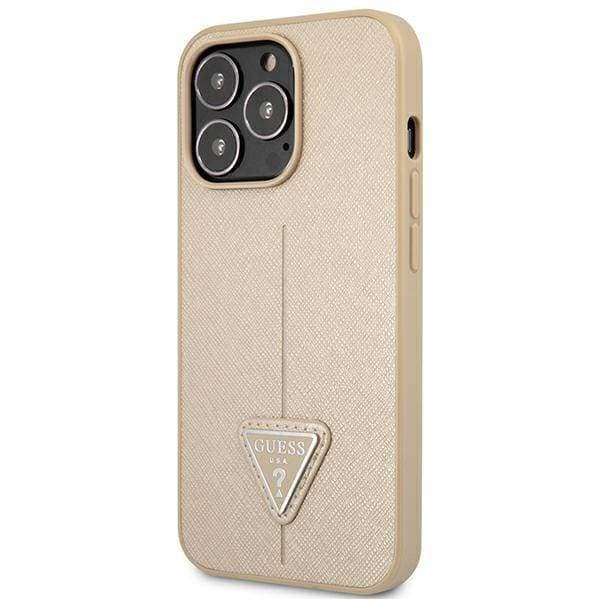 Husa spate pentru iPhone 13 Pro - Guess Saffiano Triangle Bej