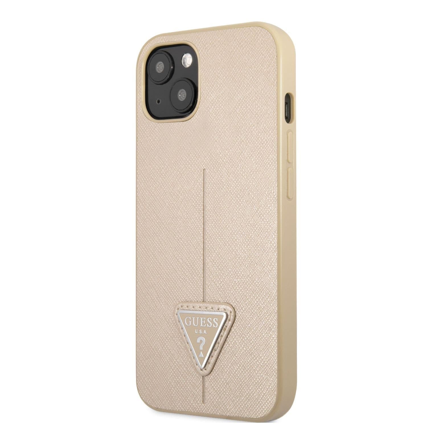 Husa spate pentru iPhone 13 - Guess Saffiano Triangle Bej