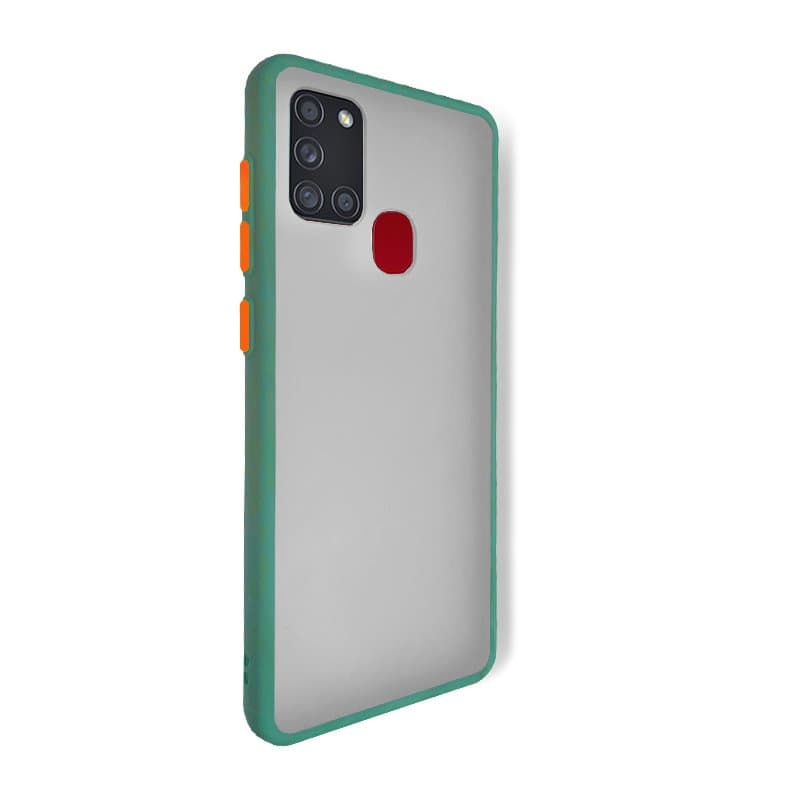 Husa spate pentru Samsung Galaxy A21s - Button Case Verde Crud / Portocaliu
