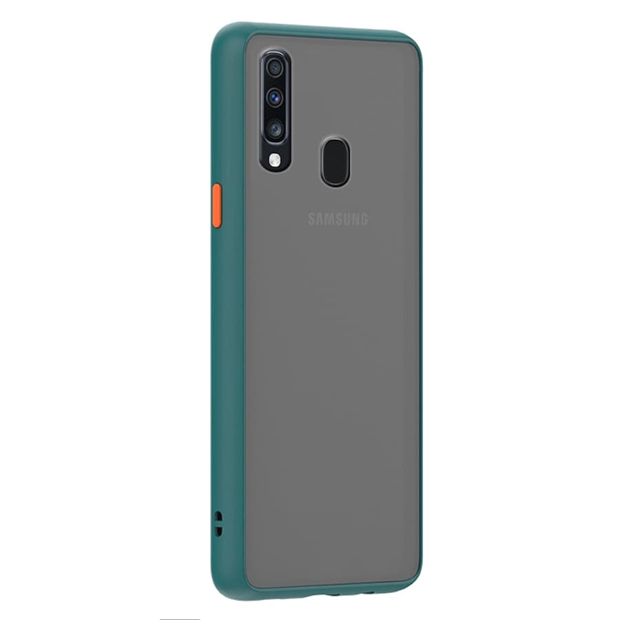 Husa spate pentru Samsung Galaxy A20s - Button Case Verde Crud / Portocaliu