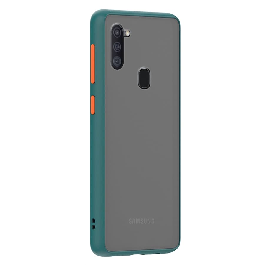 Husa spate pentru Samsung Galaxy A11 - Button Case Verde Crud / Portocaliu