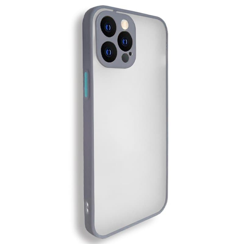 Husa spate pentru iPhone 12 Pro Max - Button Case Gri si Turcoaz