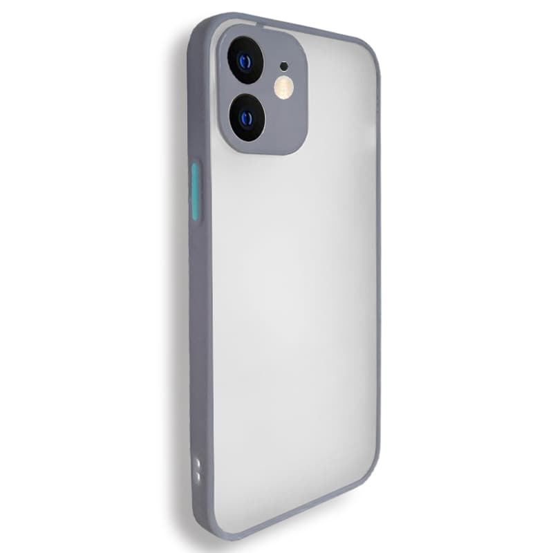 Husa spate pentru iPhone 12 - Button Case Gri / Turcoaz