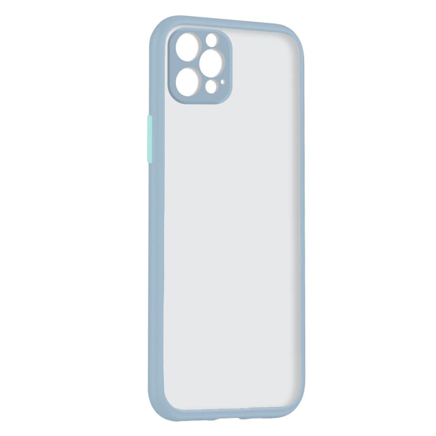 Husa spate pentru iPhone 13 Pro Max - Button Case Gri / Bleu
