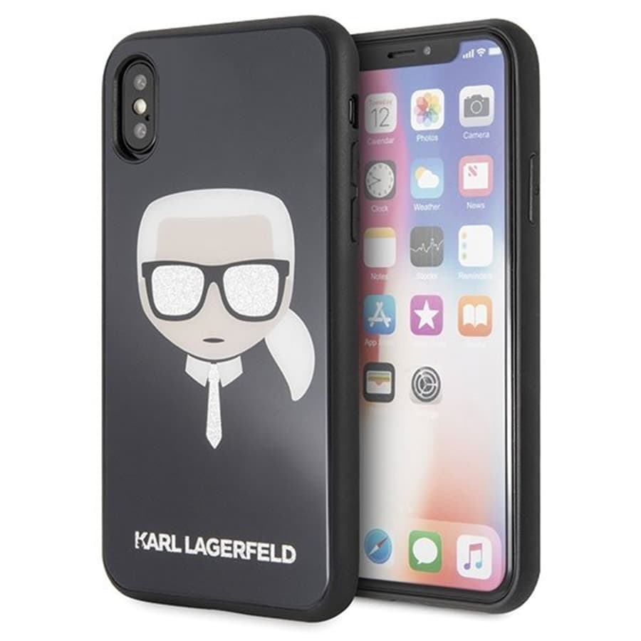 Husa spate pentru iPhone X - Iconic Glitter Karl Lagerfeld