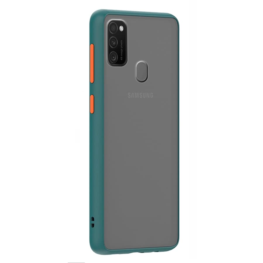 Husa spate pentru Samsung Galaxy M30S - Button Case Turcoaz / Portocaliu