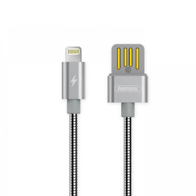 Cablu de date metalic Fast Charge pentru iPhone Lightning Remax RC-080 - Argintiu