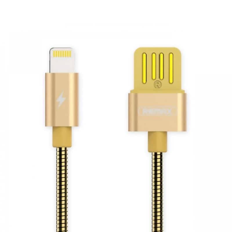 Cablu de date metalic Fast Charge pentru iPhone Lightning Remax RC-080 - Auriu