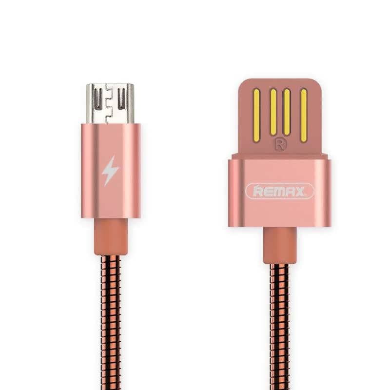 Cablu de date metalic microUSB Fast Charge Remax RC-080 - Roz