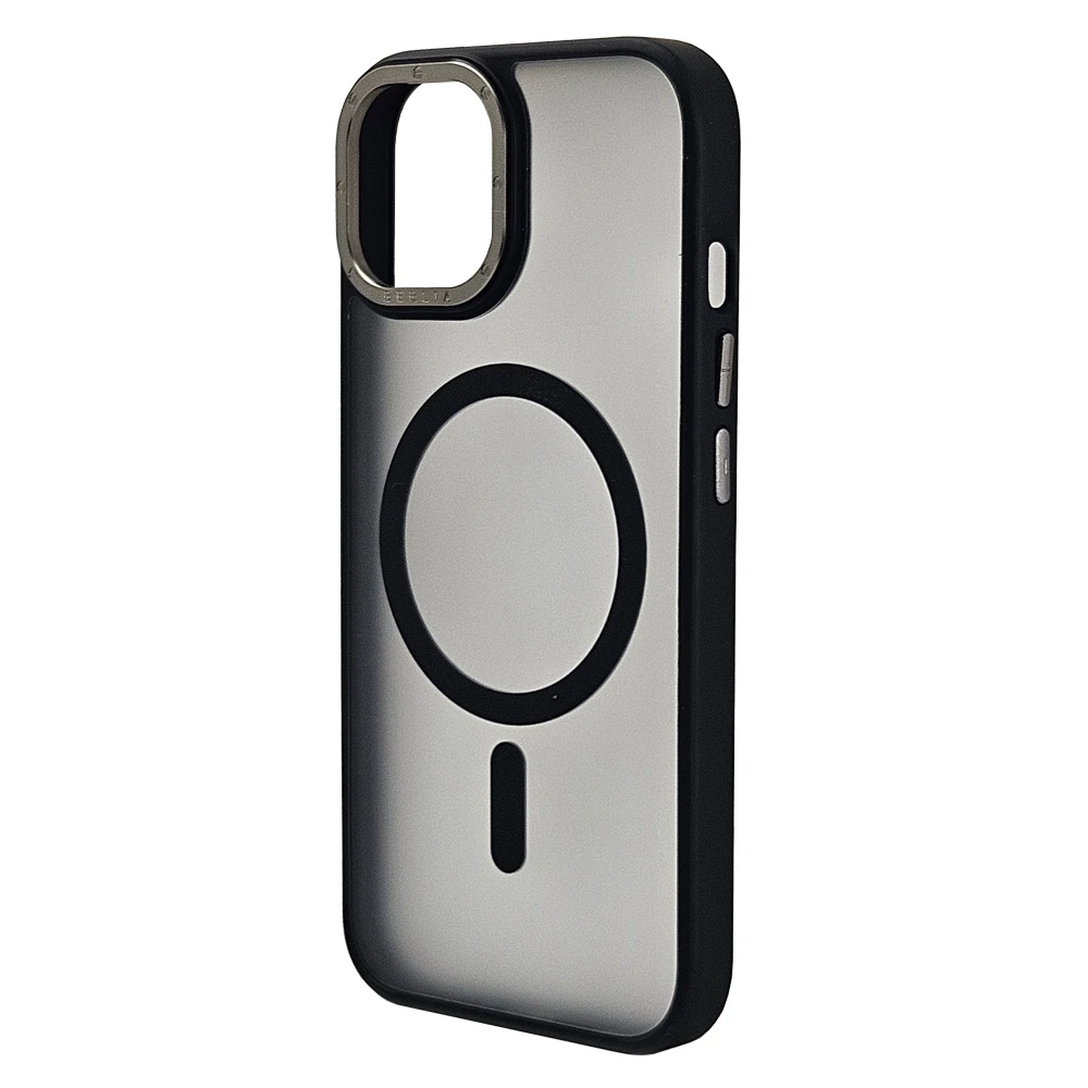 Husa spate pentru iPhone 15 Berlia Matte Magsafe - Semitransparent/Negru