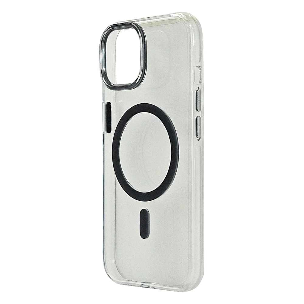 Husa spate pentru iPhone 15 Berlia Sheen Magsafe - Transparent/Gri inchis