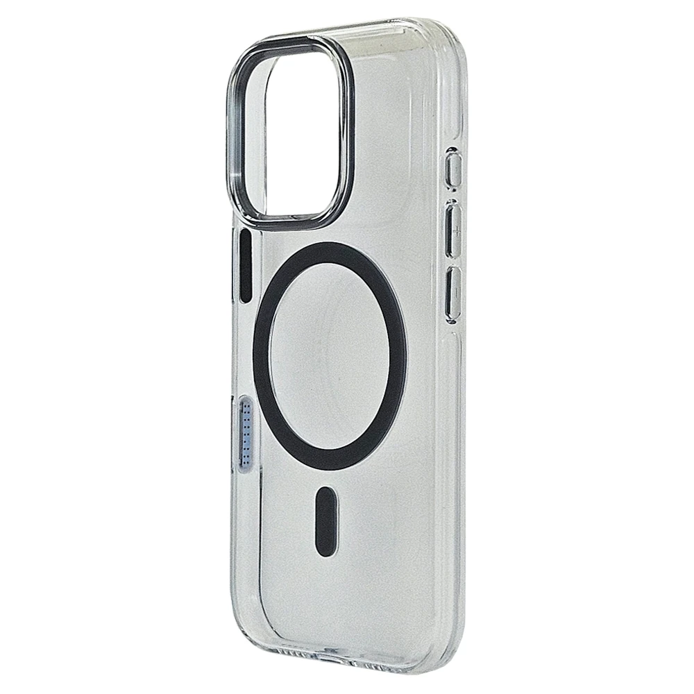 Husa spate pentru iPhone 15 Pro Max Berlia Sheen Magsafe - Transparent/Gri inchis