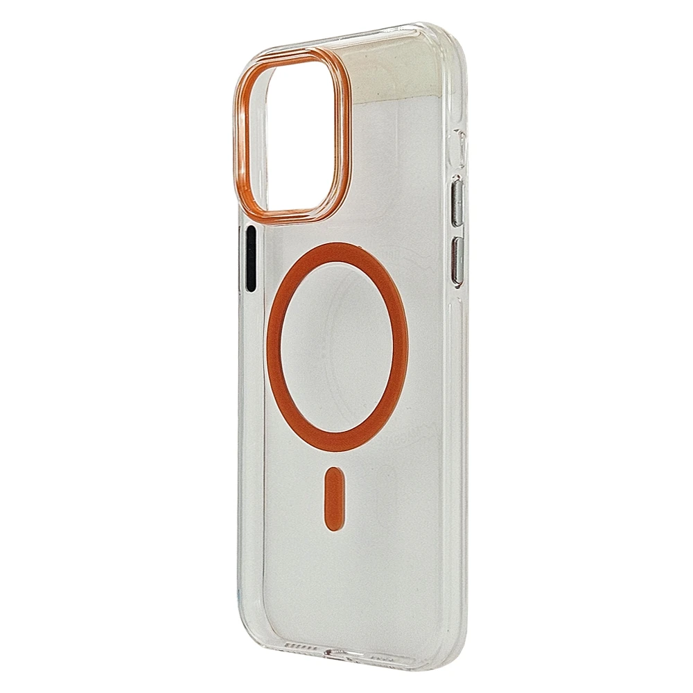 Husa spate pentru iPhone 16 Pro Max Berlia Sheen Magsafe - Transparent/Portocaliu