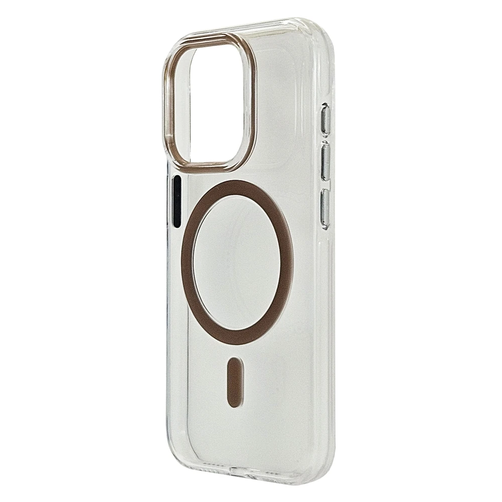 Husa spate pentru iPhone 16 Pro Max Berlia Sheen Magsafe - Transparent/Maro