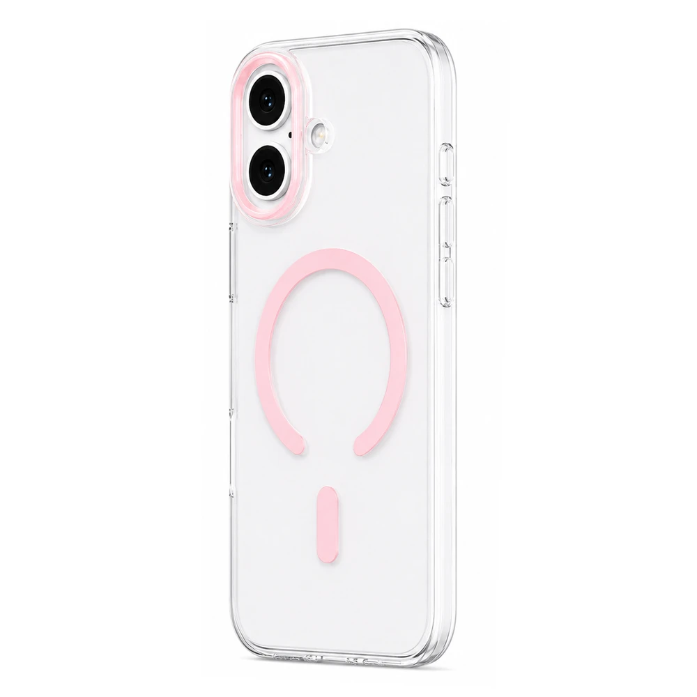 Husa spate pentru iPhone 17 Berlia Sheen Magsafe - Transparent/Roz