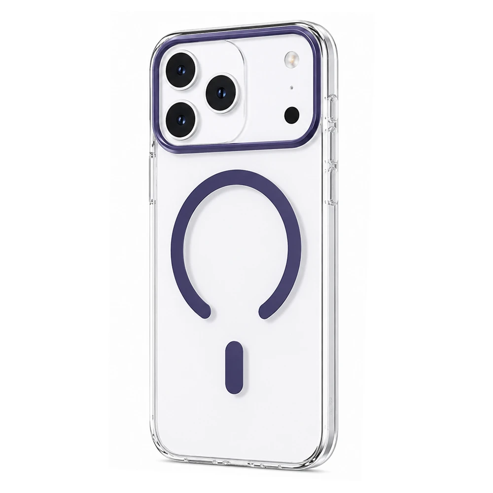 Husa spate pentru iPhone 17 Pro Berlia Sheen Magsafe - Transparent/Mov