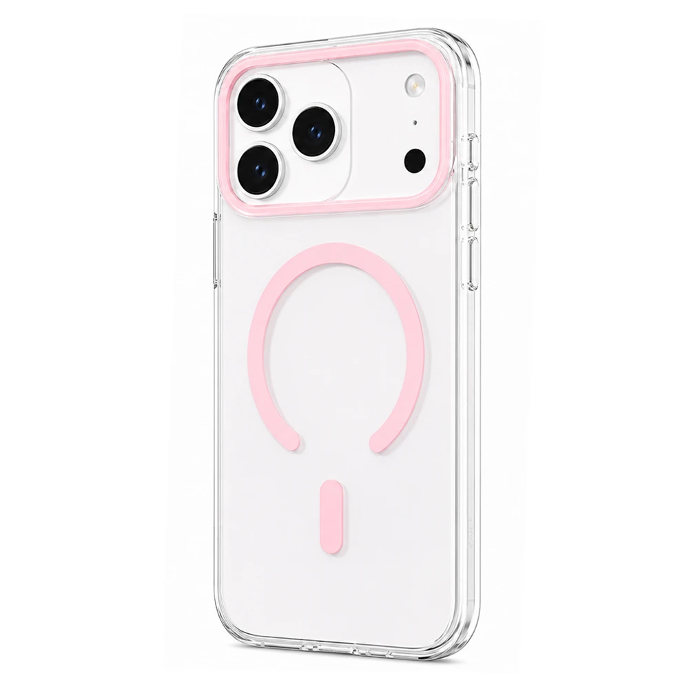 Husa spate pentru iPhone 17 Pro Berlia Sheen Magsafe - Transparent/Roz